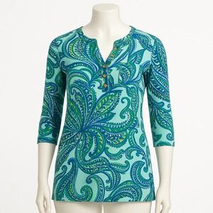 Lilly Pulitzer Women's Medium Paisley Print‎ Cotton Tunic Top 3/4 Sleeve